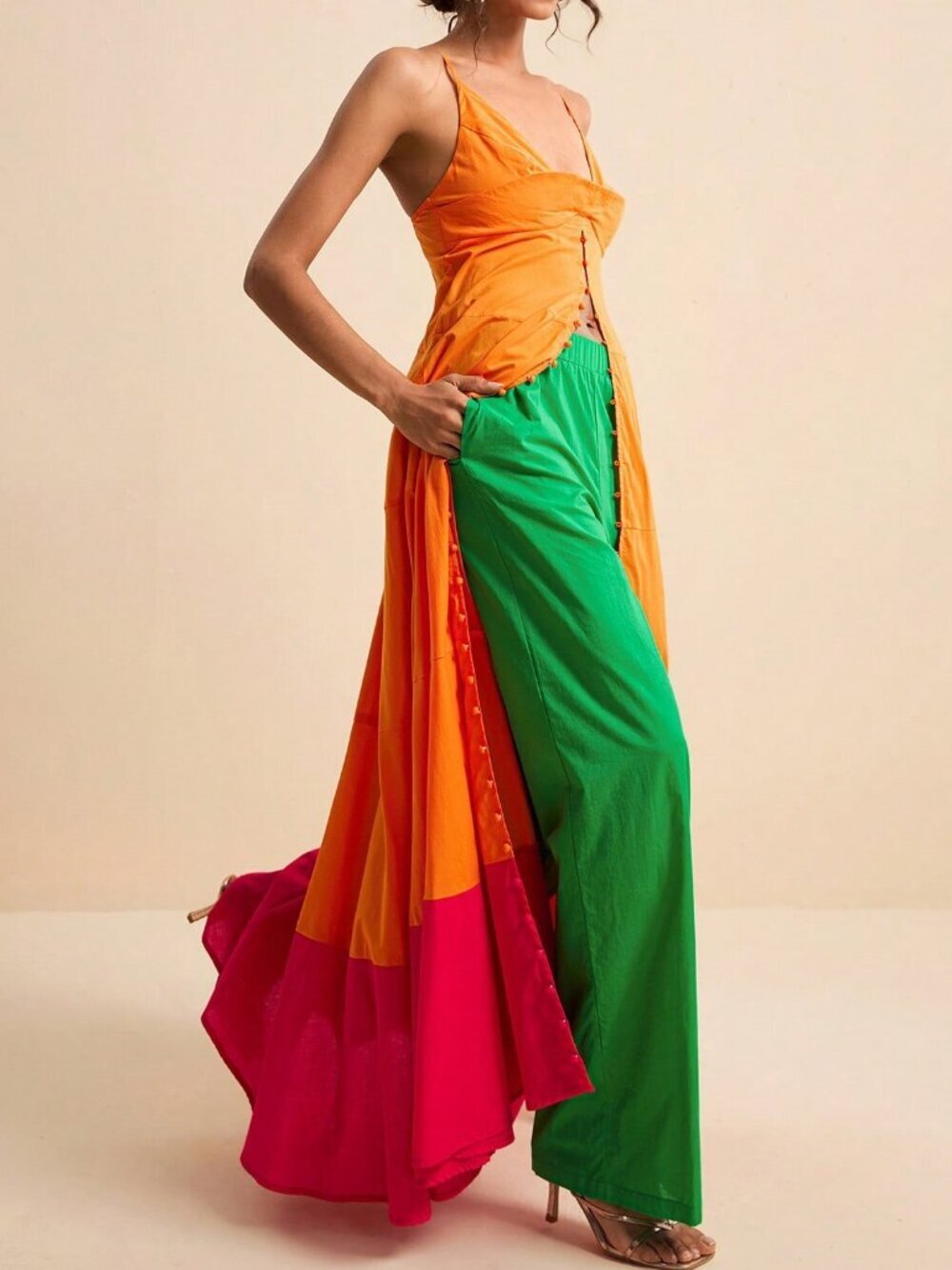 Women's Orange top and Green pants coord Set